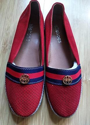 Супер цена! кожаные комфортные красные туфли эспадрильи с перфорацией натуральная кожа