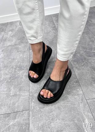 Босоніжки сандалі натуральна шкіра чорні літні відкрита п‘ятка
