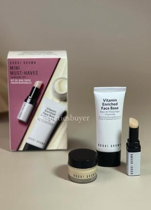 Набор витаминная база под макияж праймер для век bobbi brown mini must haves skincare set vitamin enriched eye face base extra lip tint in bare pink
