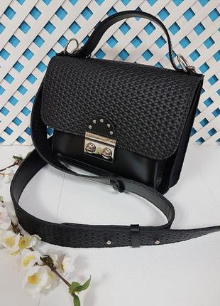 Сумка-клатч женская натуральная кожа, черная матовая соты 334