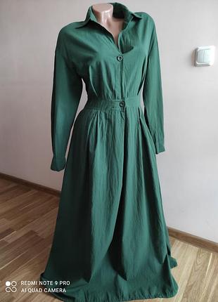 Довга бавовняна зелена сукня