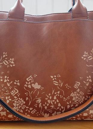 Коричневая сумка - портфель в цветочек5 фото