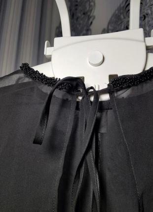 Брендовое шикарное черное красивое цветочное жаккардовое шифоновое трендовое платье платье вышитое расшитое бисером с воротником zara s7 фото