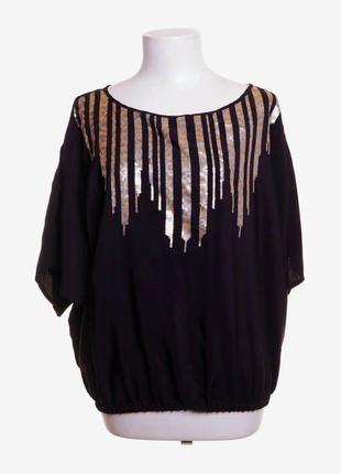Нарядная красивая вышитая черная вискозная брендовая блуза кофта с вышивкой пайетки летучая мышь вискоза s м 36 38 kappahl