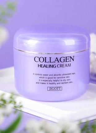 Крем для обличчя поживний, колаген, jigott healing cream, 100мл.