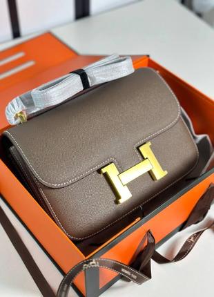 Сумка жіноча шкіряна в кольорі моко в стилі hermes constance