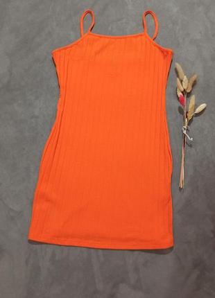 Платье мини платье на бретелях в рубчик оранжевая shein6 фото