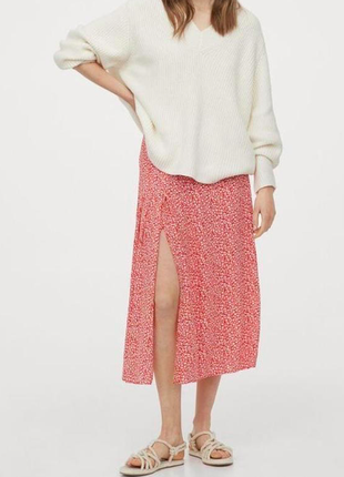H&amp;m натуральная летняя юбка миди в цветочек с вырезом