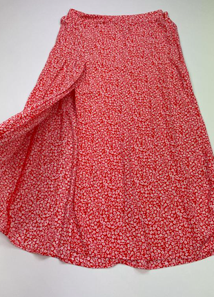 H&amp;m натуральная летняя юбка миди в цветочек с вырезом3 фото