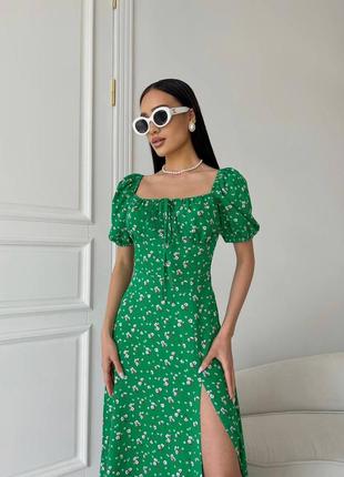 Зелёное трендовое платье со штапеля6 фото