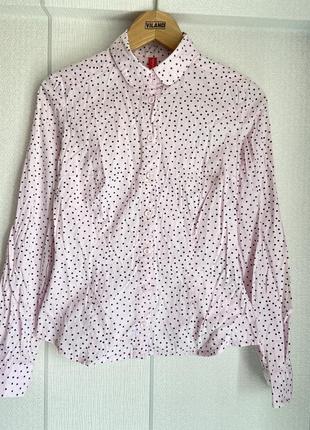 Блузка сорочка ніжно рожева в горошок1 фото