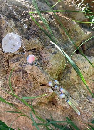 Кольє з перлами та кристалами гірського кришталю ′крижаний дощ′