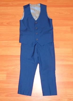 Синий нарядный брючный костюм, штаны,брюки и жилетка,3-4 года, 98, 104