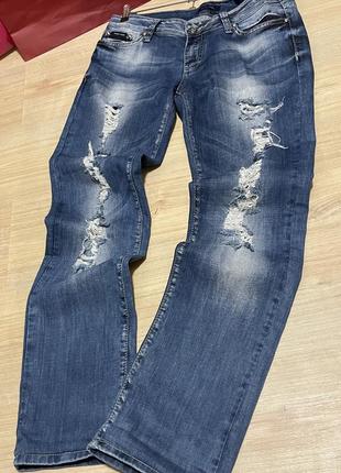 Брендовые джинсы рваные с камнями р. 33(л) оригинал