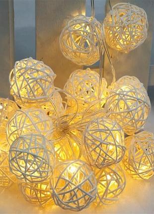 Гірлянда кульки led світлодіодна. для дизайну. ротанг. на батарейках.7 фото