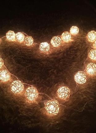 Гірлянда кульки led світлодіодна. для дизайну. ротанг. на батарейках.3 фото