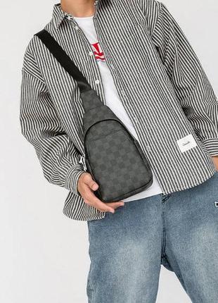 Стильная мужская сумка на грудь эко-кожа, сумка-слинг для мужчин мессенджер кросс-боди3 фото