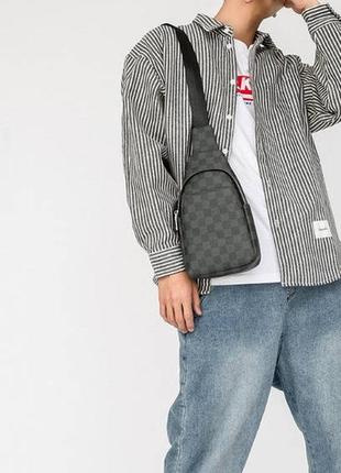 Стильная мужская сумка на грудь эко-кожа, сумка-слинг для мужчин мессенджер кросс-боди8 фото
