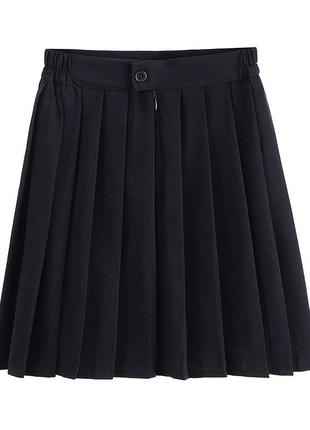 Черная юбка плиссе однотонная короткая юбка со складками высокая посадка на резинке4 фото