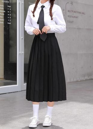 Черная юбка длинная однотонная макси юбка со складками высокая посадка на резинке