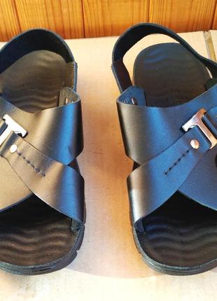 Новые полностью кожаные сандалии шлепанцы с массажной стелькой tibbet hand made3 фото