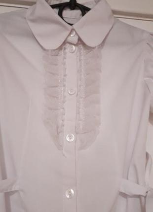 Блуза девочке белая школьная с коротким рукавом р.128-1343 фото
