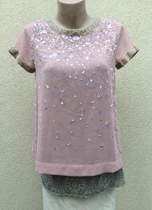 Красивая,комбинирован блуза с вышивкой,пайетки,бисер,бархат,кружево,люкс бренд,оригинал