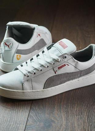 Мужские кожаные кеды puma белые.1 фото