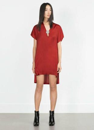 Креативное платье туника р.s/m zara с удлиненной спинкой, цвет бордо