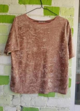 Пудрова плюшева велюрова футболка блуза kappahl