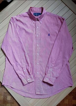 Котоновая рубашка в полоску ralph lauren custom fit ☕ размер xl/50-52рр9 фото