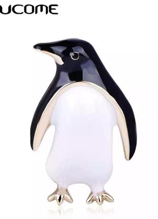 Брошь пингвин бижутерия с эмалью брошка
