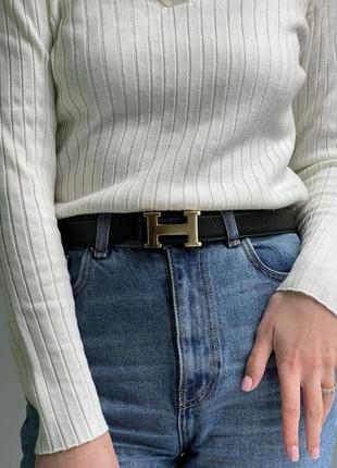 Ремінь hermes leather belt black / gold чорний жіночий / чоловічий