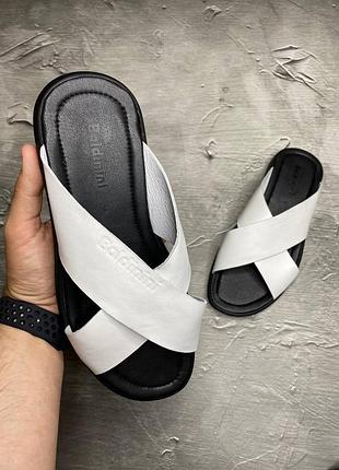 Мужские кожаные шлепанцы белые, шлепки