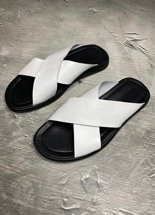 Мужские кожаные шлепанцы белые, шлепки