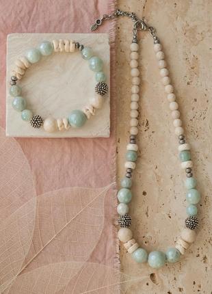 Женский браслет и чокер из амазонита и ископаемого в стиле бохо, летний, из натуральных камней