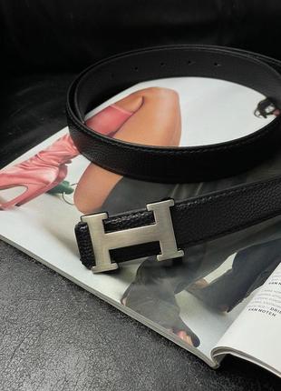 Ремінь hermes leather belt black / silver чорний жіночий / чоловічий6 фото