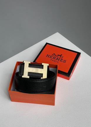 Ремень hermes leather belt total black черный женский / мужской4 фото
