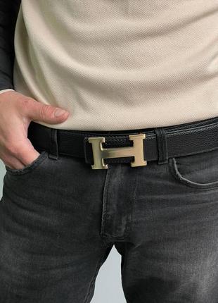 Ремень hermes leather belt total black черный женский / мужской2 фото