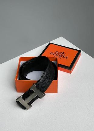 Ремень hermes leather belt black / silver черный женский / мужской4 фото