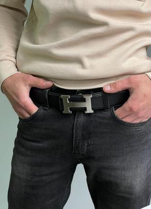 Ремінь hermes leather belt black / silver чорний жіночий / чоловічий2 фото