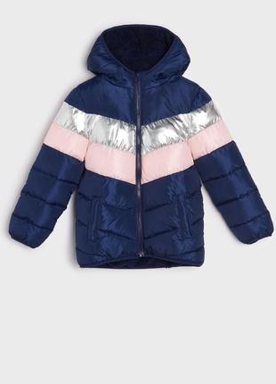 Куртка для дівчинки тепла синя рожева з капюшоном 98 2 3 роки