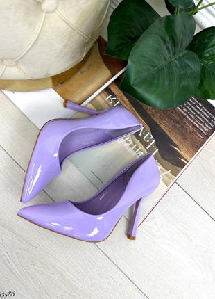 Туфлі лодочки човники на каблуку шпильці стійкій фіолетові2 фото