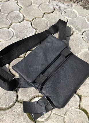 Тактична шкіряна сумка, чоловічий месенджер, барсетка - чорний слінг2 фото