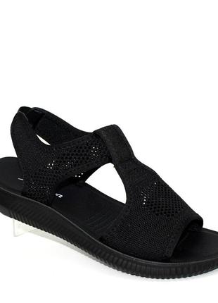 Стильные черные сандалии/босоножки черные трикотажные на резинке позади женские летние-женские обувь на лето 2023-2024