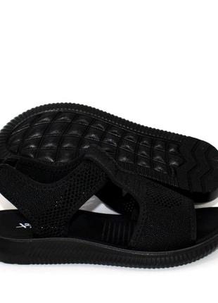 Стильные черные сандалии/босоножки черные трикотажные на резинке позади женские летние-женские обувь на лето 2023-20244 фото