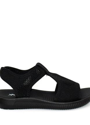 Стильные черные сандалии/босоножки черные трикотажные на резинке позади женские летние-женские обувь на лето 2023-20243 фото