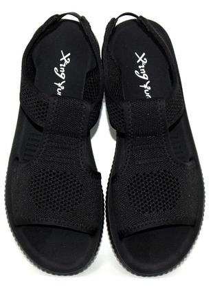 Стильные черные сандалии/босоножки черные трикотажные на резинке позади женские летние-женские обувь на лето 2023-20242 фото