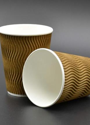 Стакан бумажный гофрированный "титан" / 400мл / крафт / №91, 91т / 15шт