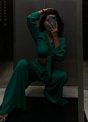 Стильный женский красивый удобный костюм брюки и кофта блузка стильный красивый женский костюм штаны сирени кофта черный зеленый2 фото